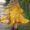 Autumntime Hi-Lo Drawstring Eyelet Ruffle Dress