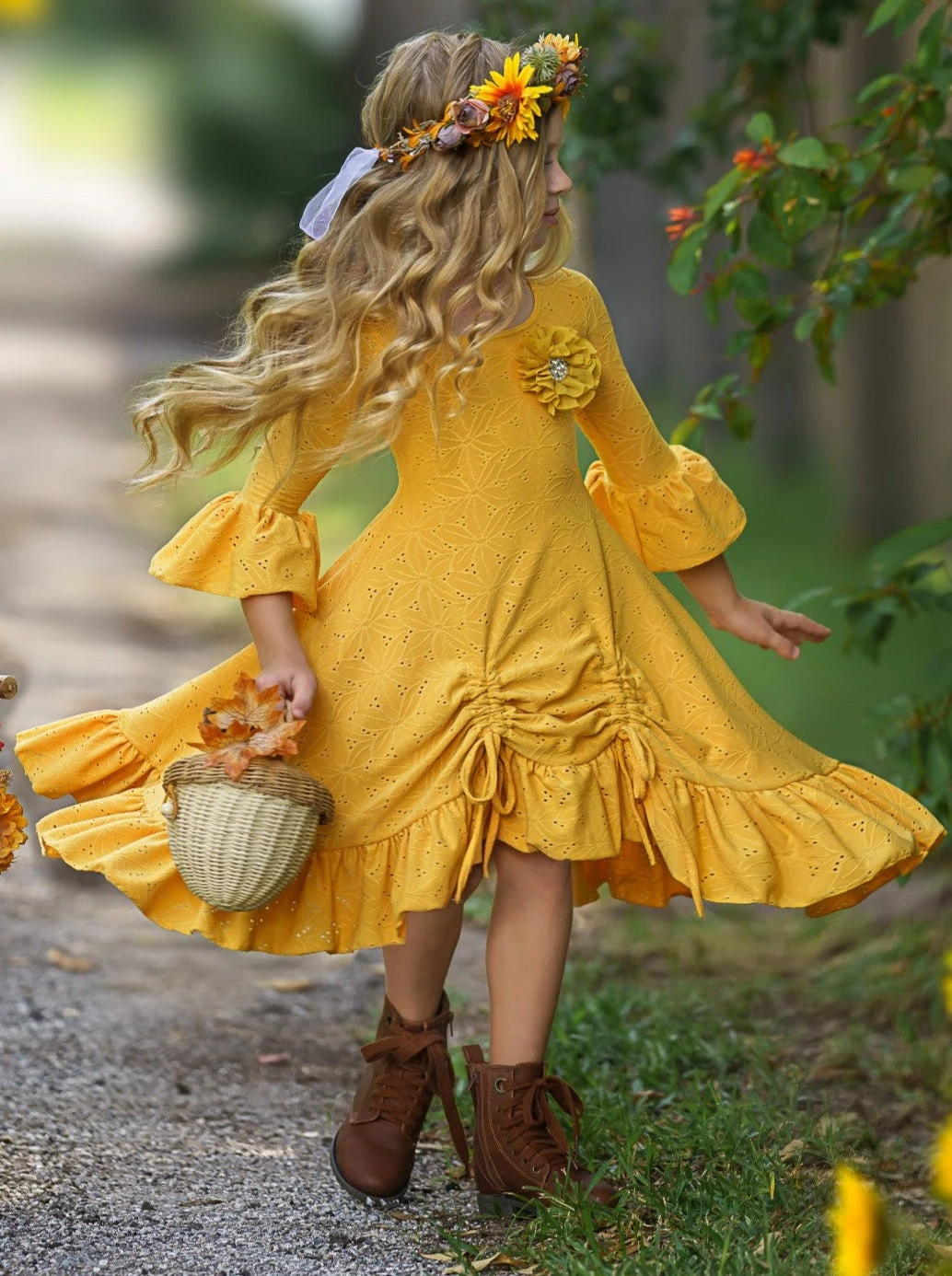 Autumntime Hi-Lo Drawstring Eyelet Ruffle Dress 1 Autumntime Hi-Lo Drawstring Eyelet Ruffle Dress