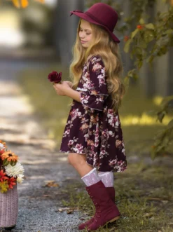 Cranberry Dreams Floral Hi-Lo Dress 7 Cranberry Dreams Floral Hi-Lo Dress -Kid's Apparel Sales GFDRB037 Burgundy 2
