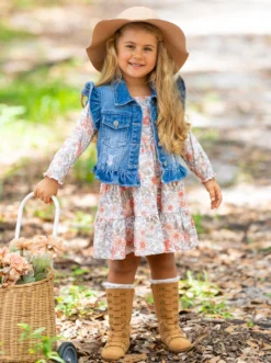 Always In Bloom Denim Vest & Floral Dress Set -Kid's Apparel Sales GFDRC005 Multicolor 10 scaled
