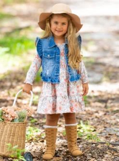 Always In Bloom Denim Vest & Floral Dress Set -Kid's Apparel Sales GFDRC005 Multicolor 11 scaled