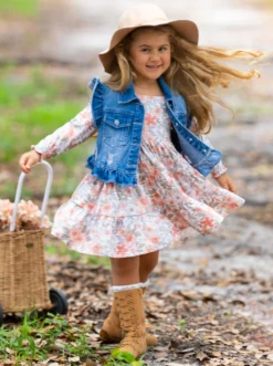 Always In Bloom Denim Vest & Floral Dress Set -Kid's Apparel Sales GFDRC005 Multicolor 15 scaled