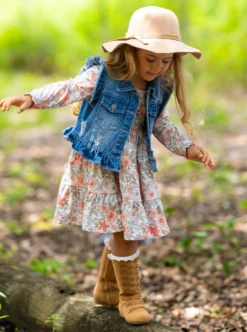 Always In Bloom Denim Vest & Floral Dress Set -Kid's Apparel Sales GFDRC005 Multicolor 5 scaled