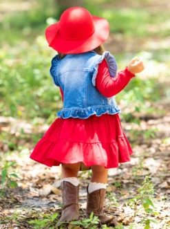 Always In Style Denim Vest & Red Dress Set -Kid's Apparel Sales GFDRC006 Burgundy 6 scaled