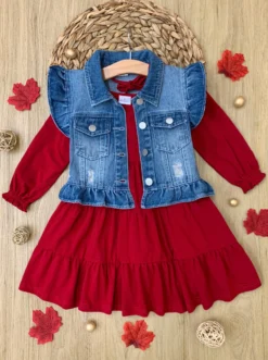 Always In Style Denim Vest & Red Dress Set -Kid's Apparel Sales GFDRC006 Burgundy c654ea8b 58cc 49f6 937c f25a0738b3bf scaled