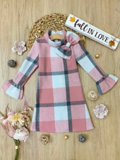 Fall In Love Pink Plaid Flannel Dress 8 Fall In Love Pink Plaid Flannel Dress -Kid's Apparel Sales GFDRC008 Pink scaled