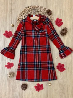 Goin' Apple-Picking Red Flannel Dress -Kid's Apparel Sales GFDRC008 Red scaled