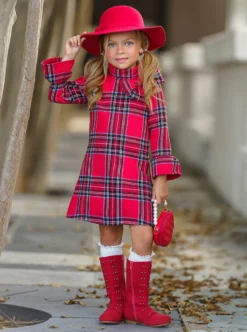Goin' Apple-Picking Red Flannel Dress -Kid's Apparel Sales GFDRC008 Red 2