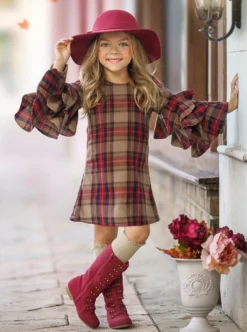 Picnic Chic Plaid Bell Sleeve Dress