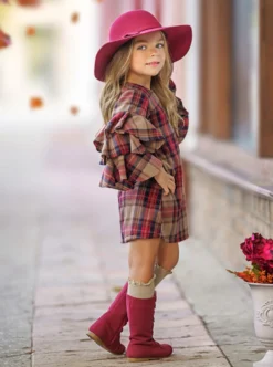 Picnic Chic Plaid Bell Sleeve Dress -Kid's Apparel Sales GFDRC009 Navy 4