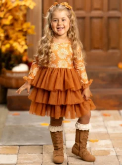 Pretty Pirouettes Brown Ruffle Tutu Dress -Kid's Apparel Sales GFDRC011 Brown 24 scaled