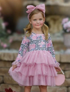 Pretty Pirouettes Pink Striped Ruffle Tutu Dress -Kid's Apparel Sales GFDRC011 Grey 2