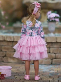 Pretty Pirouettes Pink Striped Ruffle Tutu Dress -Kid's Apparel Sales GFDRC011 Grey 4