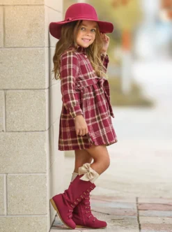 Pumpkin Harvest Burgundy Flannel Dress 10 Pumpkin Harvest Burgundy Flannel Dress -Kid's Apparel Sales GFDRC014 Burgundy 3
