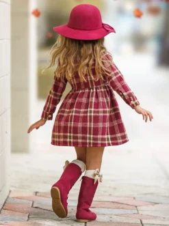 Pumpkin Harvest Burgundy Flannel Dress 11 Pumpkin Harvest Burgundy Flannel Dress -Kid's Apparel Sales GFDRC014 Burgundy 4