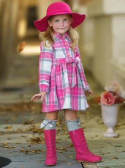 Pumpkin Harvest Pink Flannel Dress 11 Pumpkin Harvest Pink Flannel Dress -Kid's Apparel Sales GFDRC014 Fuchsia 5
