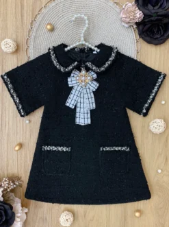 Prettiest Doll Black Tweed Dress -Kid's Apparel Sales GFDRC016 Black scaled