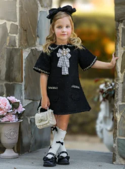 Prettiest Doll Black Tweed Dress -Kid's Apparel Sales GFDRC016 Black 2