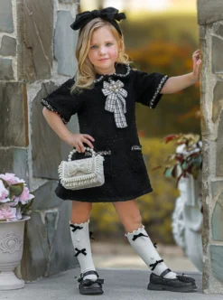 Prettiest Doll Black Tweed Dress -Kid's Apparel Sales GFDRC016 Black 4