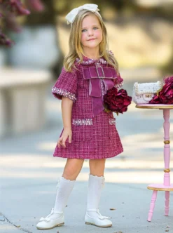 Prettiest Doll Berry Red Tweed Dress -Kid's Apparel Sales GFDRC016 Wine 1
