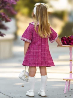 Prettiest Doll Berry Red Tweed Dress -Kid's Apparel Sales GFDRC016 Wine 3