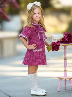 Prettiest Doll Berry Red Tweed Dress -Kid's Apparel Sales GFDRC016 Wine 4