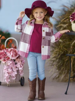 Keep Me Close Plaid Top -Kid's Apparel Sales GFOTB003 DustyPink 2