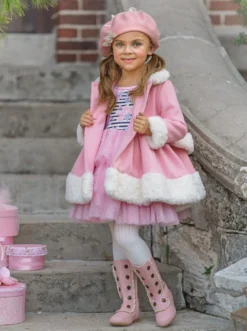 Touch Of Pink Faux Fur Duchess Coat -Kid's Apparel Sales GFOTC003 Pink 5