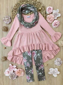 Love You Bunches Tunic, Scarf & Legging Set -Kid's Apparel Sales GFSEB009 Pink scaled