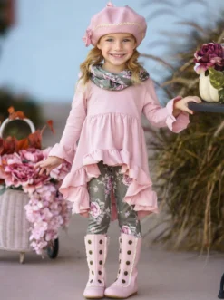Love You Bunches Tunic, Scarf & Legging Set -Kid's Apparel Sales GFSEB009 Pink 2