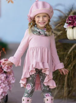 Love You Bunches Tunic, Scarf & Legging Set -Kid's Apparel Sales GFSEB009 Pink 4