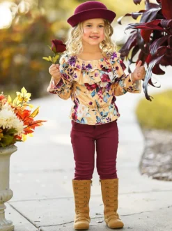 Make Me Better Burgundy Jeans Set -Kid's Apparel Sales GFSEB016 Burgundy 5