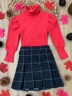 Top Of The Class Sweater & Pleated Skirt Set 11 Top Of The Class Sweater & Pleated Skirt Set -Kid's Apparel Sales GFSEB017 Red scaled