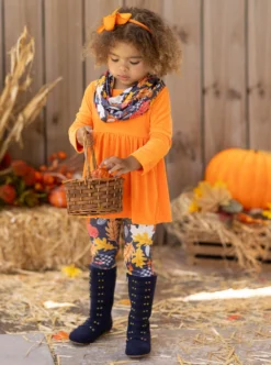 Foliage Fresh Tunic, Scarf & Legging Set -Kid's Apparel Sales GFSEB019 Orange 1 scaled