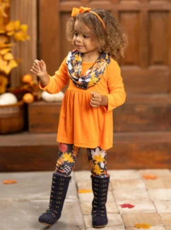 Foliage Fresh Tunic, Scarf & Legging Set -Kid's Apparel Sales GFSEB019 Orange 5 scaled