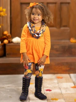 Foliage Fresh Tunic, Scarf & Legging Set -Kid's Apparel Sales GFSEB019 Orange 6 scaled