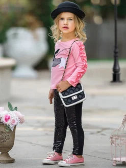 Walkies With You Sequin Legging Set -Kid's Apparel Sales GFSEB020 Pink 4