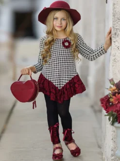 Braided Plaid Lace Trim Tunic & Legging Set