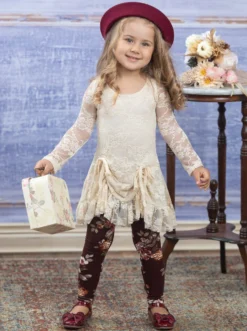 Ivory Lace Drawstring Tunic & Legging Set 11 Ivory Lace Drawstring Tunic & Legging Set -Kid's Apparel Sales GFSEB033 Ivory 1 scaled