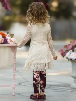 Ivory Lace Drawstring Tunic & Legging Set 15 Ivory Lace Drawstring Tunic & Legging Set -Kid's Apparel Sales GFSEB033 Ivory 2