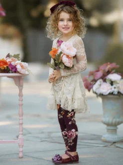 Ivory Lace Drawstring Tunic & Legging Set 13 Ivory Lace Drawstring Tunic & Legging Set -Kid's Apparel Sales GFSEB033 Ivory 3