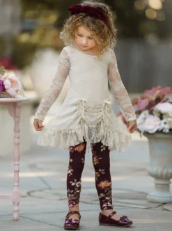 Ivory Lace Drawstring Tunic & Legging Set 10 Ivory Lace Drawstring Tunic & Legging Set -Kid's Apparel Sales GFSEB033 Ivory 4