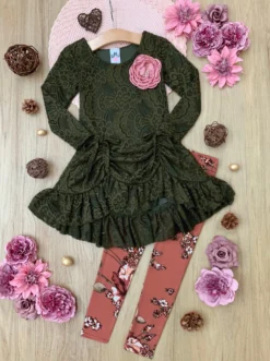 Give Me Olive Lace Drawstring Tunic & Legging Set