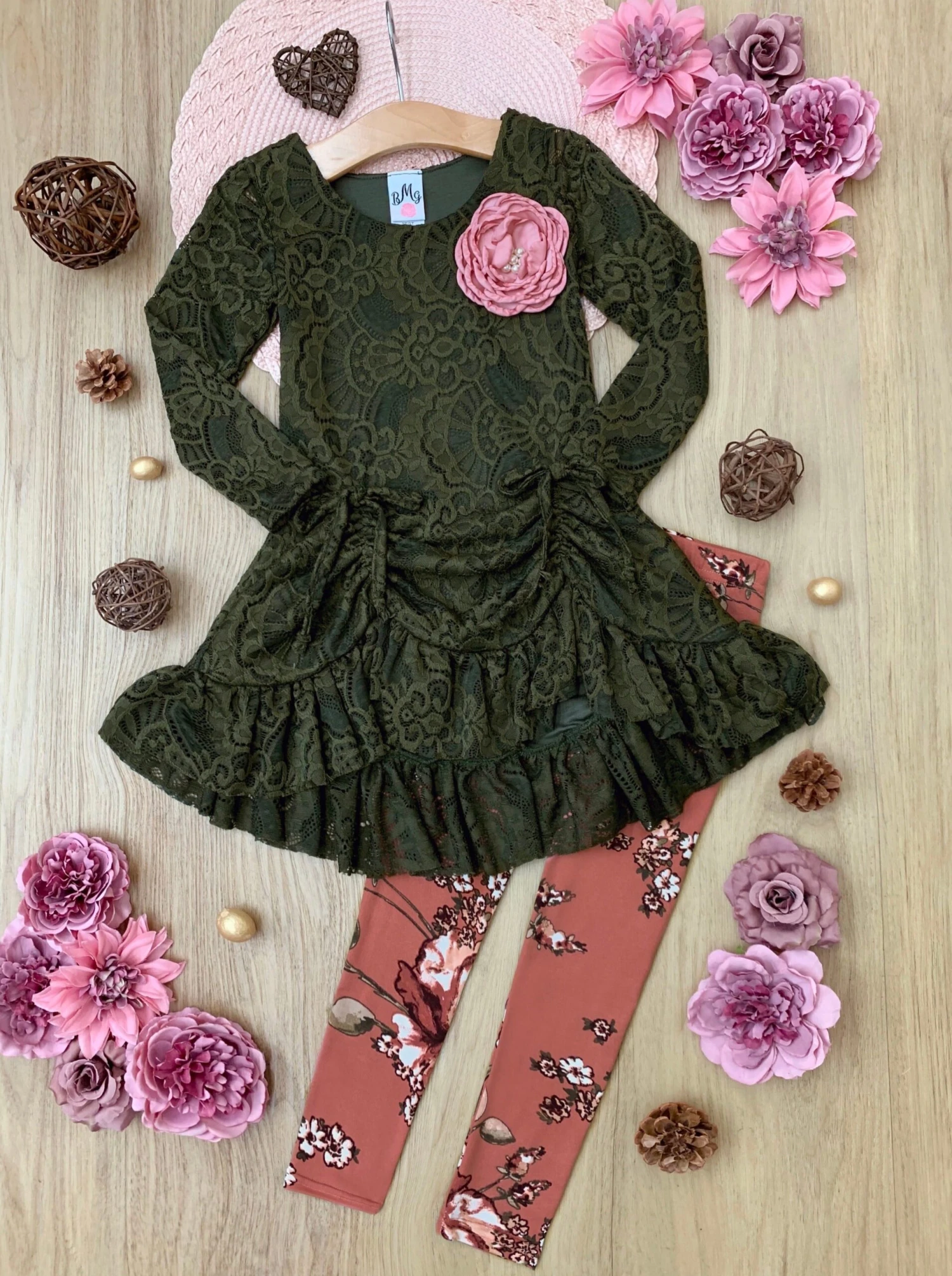 Give Me Olive Lace Drawstring Tunic & Legging Set 1 Give Me Olive Lace Drawstring Tunic & Legging Set
