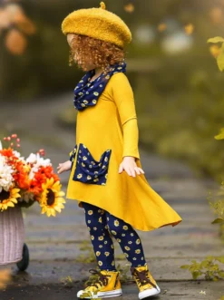 Daisy Dream Dual Pocket Tunic, Scarf & Legging Set -Kid's Apparel Sales GFSEB042 Mustard 4