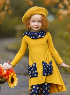 Daisy Dream Dual Pocket Tunic, Scarf & Legging Set -Kid's Apparel Sales GFSEB042 Mustard 5