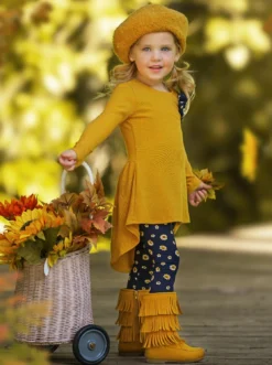 Daisy Dream Hi-Lo Tunic & Legging Set -Kid's Apparel Sales GFSEB043 Mustard 1