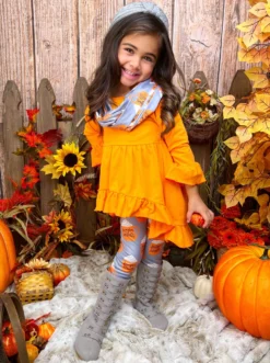 Pumpkin Spice Season Tunic, Scarf & Legging Set -Kid's Apparel Sales GFSEB052 Orange 3 scaled