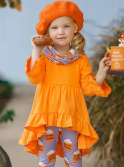 Pumpkin Spice Season Tunic, Scarf & Legging Set -Kid's Apparel Sales GFSEB052 Orange 3 e0093b56 77e3 4e66 8072 3bbd1c084464
