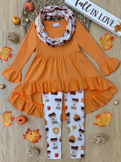 But First, Pumpkin Sweets Tunic, Legging & Scarf Set -Kid's Apparel Sales GFSEB053 Mustard scaled